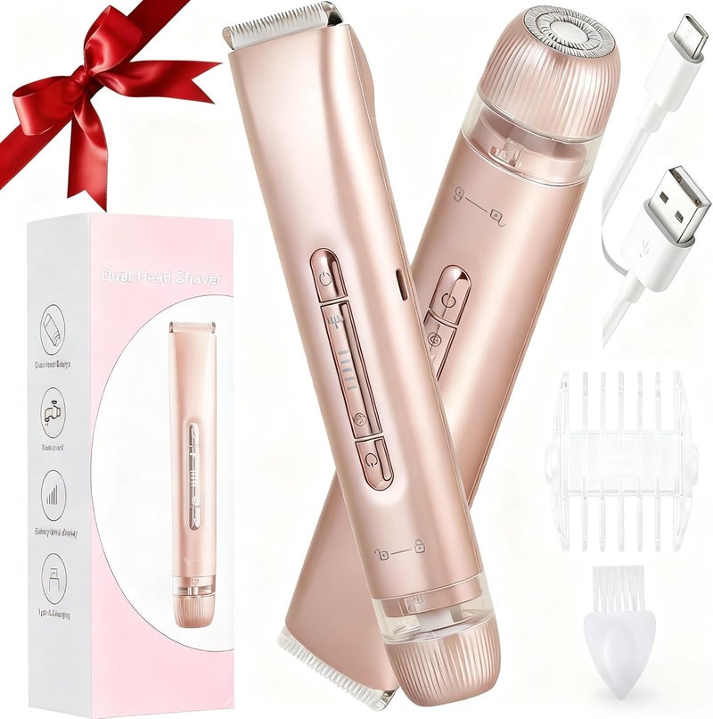Bikini Trimmer For Women,Electric Shaver Body Trimmer For Men Pubic Hair, Hair Trimmer Shaver Razors 2-In-1 Wet & Dry Waterproof Shaving Machine For Women（Gold) - Image 1