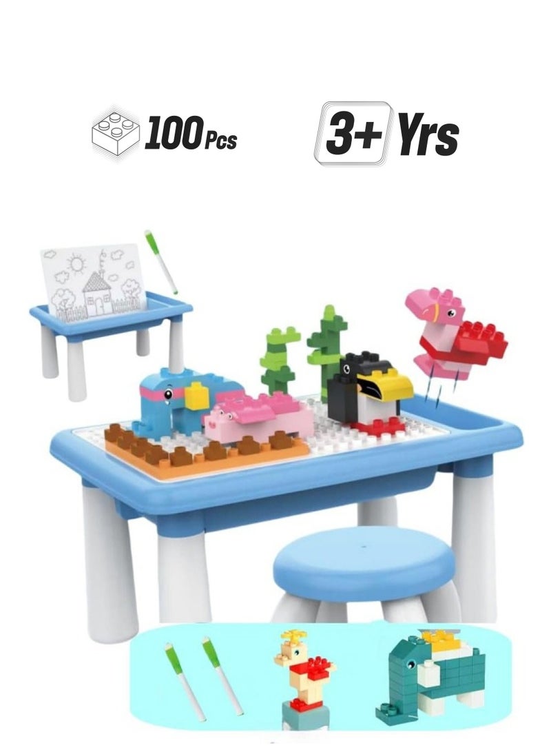 Play Building Blocks Table for Ages 3+ Kids,Kids Activity Table With 100PCS Blocks and Brushes,5 in 1  Multi Activity Toddler Table/Sand Table/Water Table/Drawing Board Table/Storage table,Toddler Learning Play Table Toys for Girls Boys Toddler Age 3-7 - Image 1