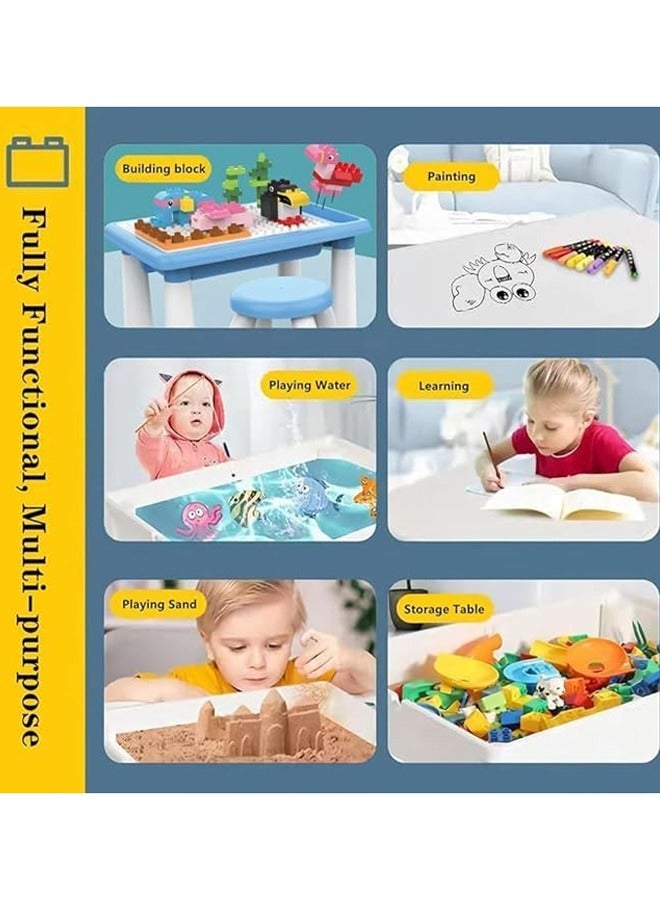 Play Building Blocks Table for Ages 3+ Kids,Kids Activity Table With 100PCS Blocks and Brushes,5 in 1  Multi Activity Toddler Table/Sand Table/Water Table/Drawing Board Table/Storage table,Toddler Learning Play Table Toys for Girls Boys Toddler Age 3-7 - Image 3