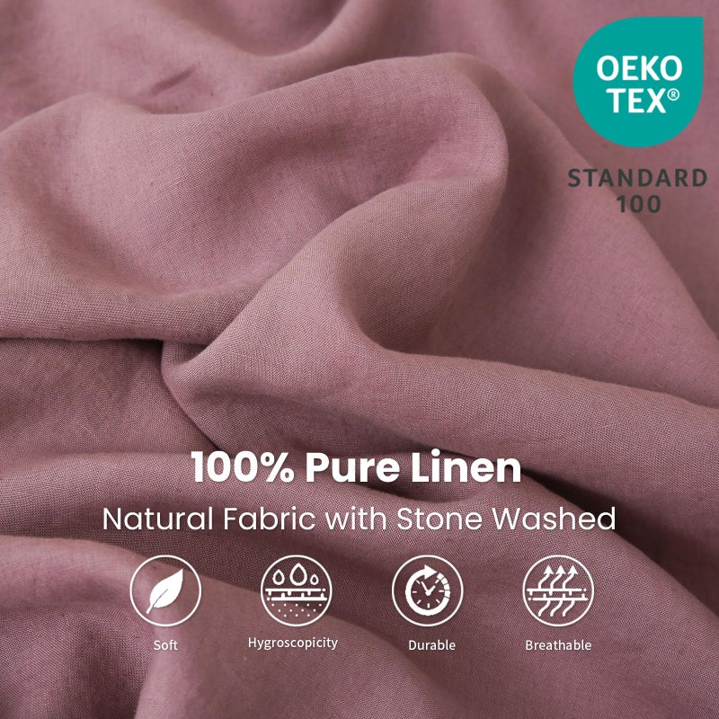 King Linens 100% Linen Fitted Sheet Stone Washed Solid Color - (1 Piece) 14 inch Deep Pocket Mattress Cover Soft Natural Breathable Farmhouse - Purple  Twin Size - Image 2