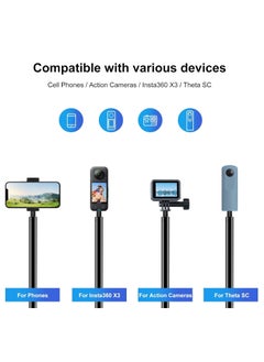 توب كور حامل ثلاثي القوائم Insta360 X3 X4 Go-Pro DJI بمقبض دوار لسطح المكتب 110 سم عصا سيلفي مونوبود - حامل ثلاثي القوائم قابل للتمديد وقابل للدوران ومضاد للانزلاق  - Image 5