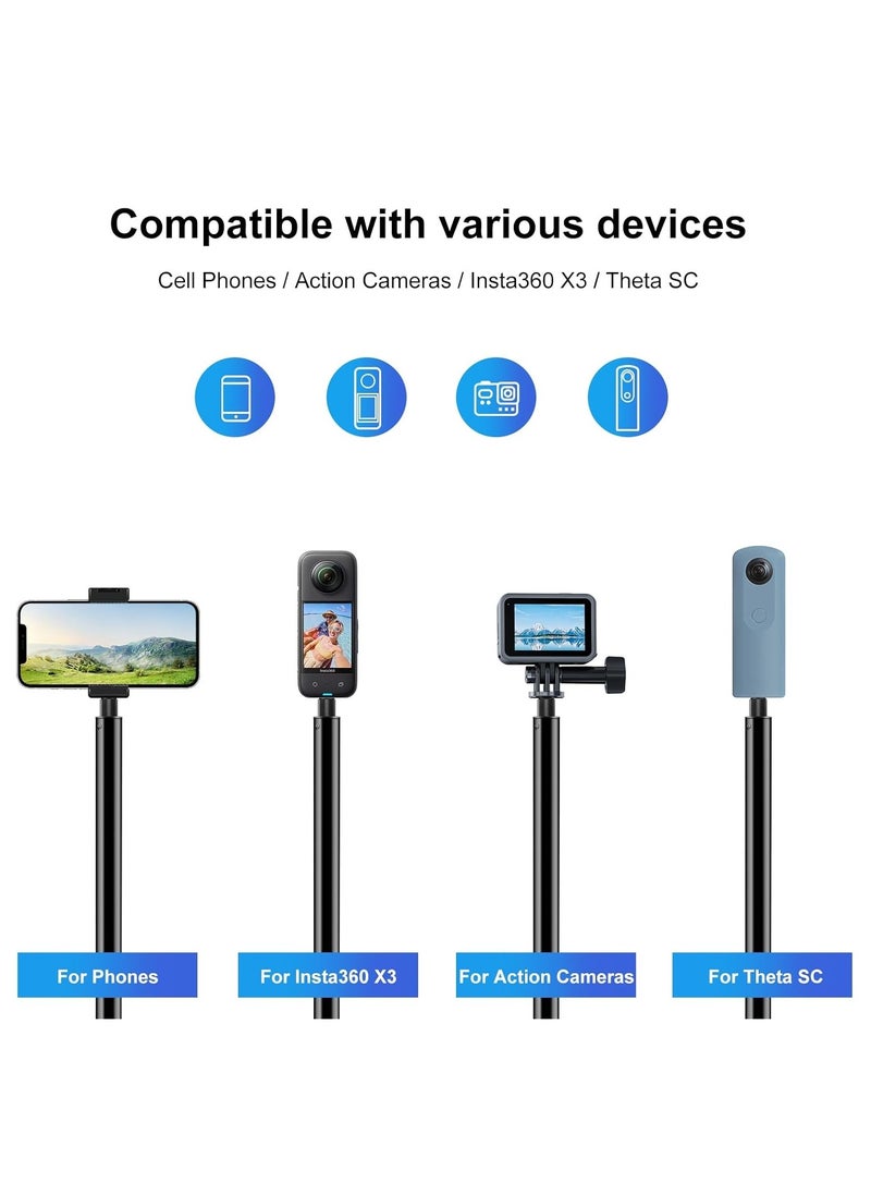 توب كور - حامل ثلاثي القوائم Insta360 X3 X4 Go-Pro DJI بمقبض دوار لسطح المكتب 110 سم عصا سيلفي مونوبود - حامل ثلاثي القوائم قابل للتمديد وقابل للدوران ومضاد للانزلاق - Image 1
