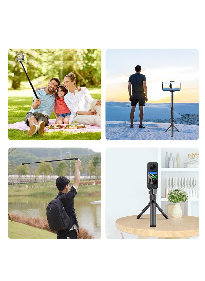 توب كور - حامل ثلاثي القوائم Insta360 X3 X4 Go-Pro DJI بمقبض دوار لسطح المكتب 110 سم عصا سيلفي مونوبود - حامل ثلاثي القوائم قابل للتمديد وقابل للدوران ومضاد للانزلاق - Image 1