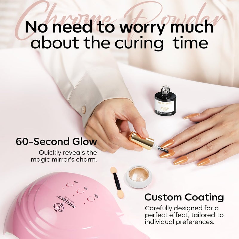 modelones Gel Top Coat for Chrome Nail Powder, Clear Mirror Shiny Chrome Top coat No Wipe Long Lasting Soak Off Nail Lamp High Gloss Chrome Top Coat Gel Nail Polish for Home DIY and Nail Salon - Image 5