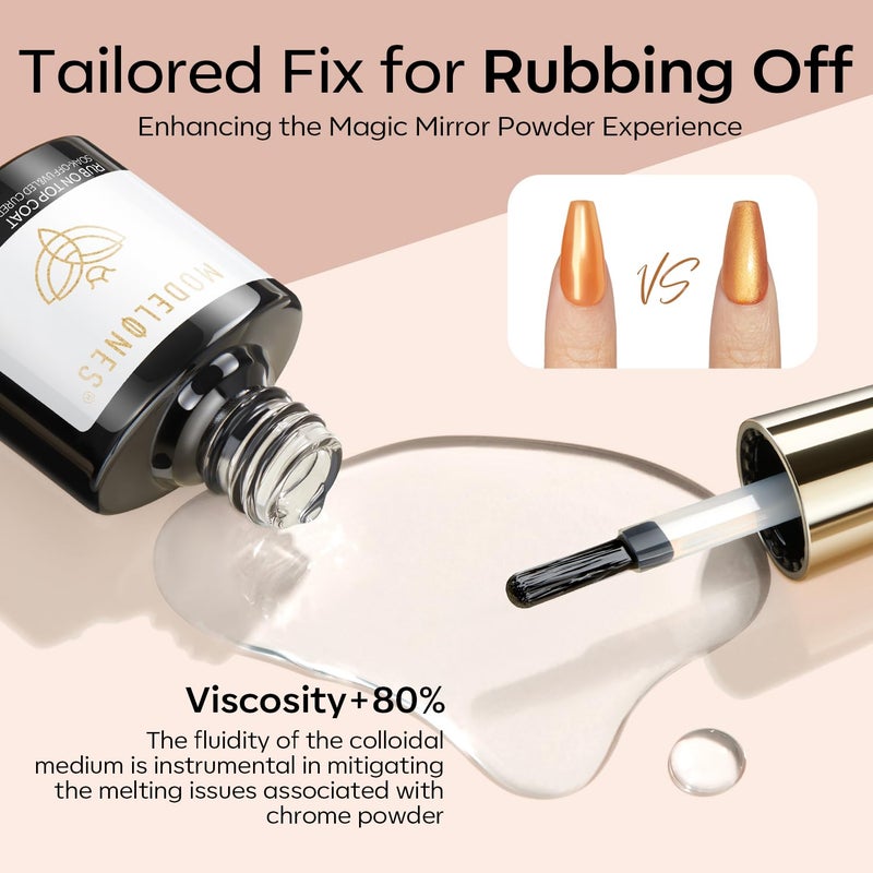 modelones Gel Top Coat for Chrome Nail Powder, Clear Mirror Shiny Chrome Top coat No Wipe Long Lasting Soak Off Nail Lamp High Gloss Chrome Top Coat Gel Nail Polish for Home DIY and Nail Salon - Image 4