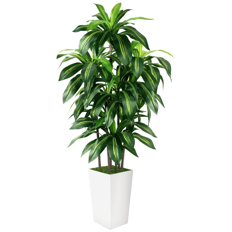 PUUKU Artificial Dracaena Tree Indoor, 6FT Tall Fake Tree with White Tall Planter, Artificial Trees Fake Yucca Potted Tree for Home Office Living Room Decor, Tall Artificial Plant for Housewarming - Image 1