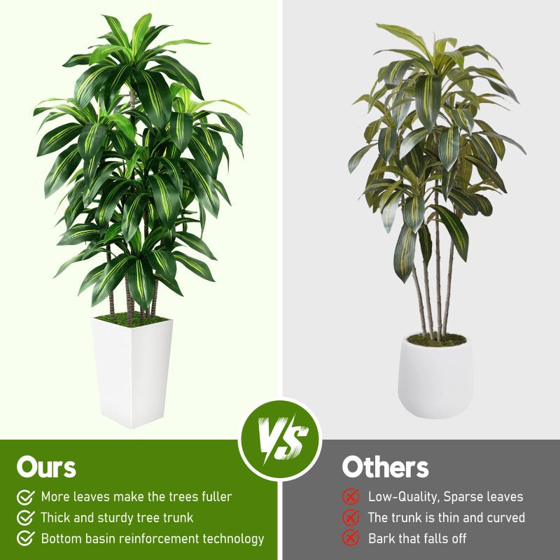 PUUKU Artificial Dracaena Tree Indoor, 6FT Tall Fake Tree with White Tall Planter, Artificial Trees Fake Yucca Potted Tree for Home Office Living Room Decor, Tall Artificial Plant for Housewarming - Image 3