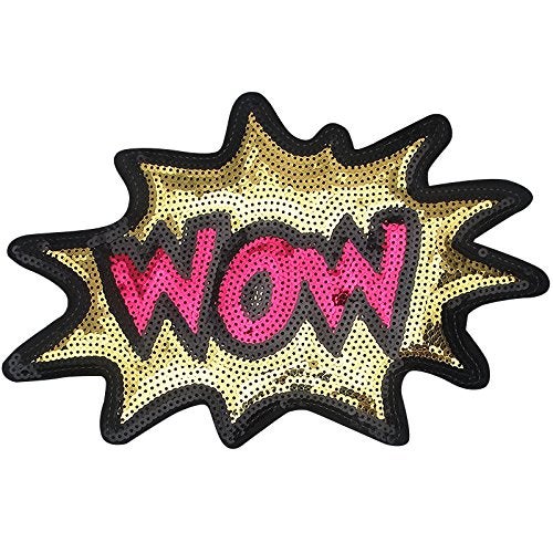 Dandan DIY Big Letter Wow Embroidered Patch with Sequins Sew Patch Applique Clothes Curtain Sewing Flowers Applique Home Wedding Party Decoration DIY Accessory Letter Wow
