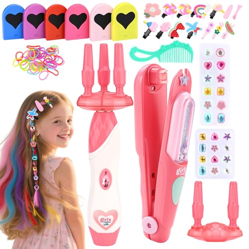 Dreamon 51 Pcs Hair Styling Tools  Hair Gem Stamper Kit and Automatic Hair Braider  Bling Hair Jewels for Girl with Reusable Shining Diamonds and Hair Chalk  Hair Salon Toys Christmas Birthday Gift - Image 1