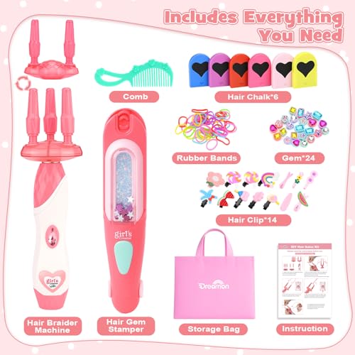 Dreamon 51 Pcs Hair Styling Tools  Hair Gem Stamper Kit and Automatic Hair Braider  Bling Hair Jewels for Girl with Reusable Shining Diamonds and Hair Chalk  Hair Salon Toys Christmas Birthday Gift - Image 5