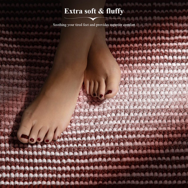 BSICPRO Bathroom Rugs and Mats Sets  2 Piece Thick Absorbent Chenille Bath Mat Rug Set Non Slip  Soft Shaggy Bath Room Floor Mats for Bathroom  Machine Washable (Burgundy Red  20"" x 47"" Plus 16"" x 24"") - Image 3