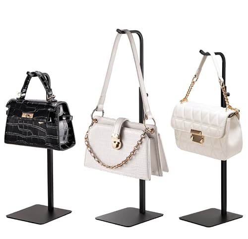 pickpiff 3 Pack Purse Holder Handbag Display Stand Black Hanger Rack for Bags Purses and Wreath Adjustable Hook Stand for Tabletop Closet and Retail Use for Vendors - Image 1