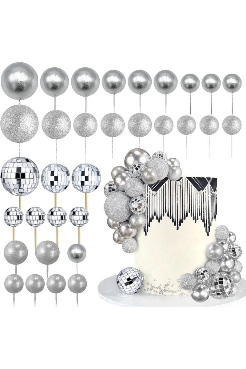 silver Disco Ball Cake Topper Mirror Balls Cake Decorations