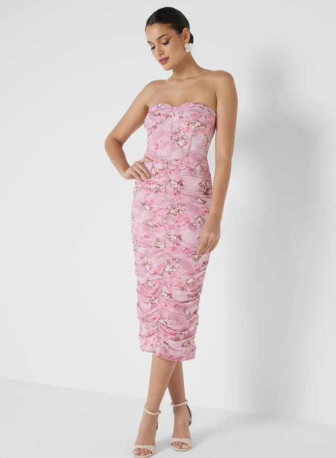 Jaded Rose Floral Ruched Midi Dress
