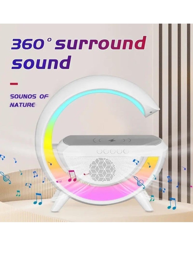 general Bluetooth Audio Night Light G Shaped Speaker with Wireless Charger Stereo Surround Bass Music Box for Bedroom, for Teenage Girls Boy Men Women White - Image 3