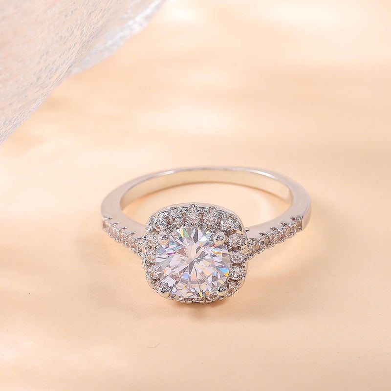 UFOORO CZ Fake Engagement Rings Solitaire Crystal Women's Engagement Rings Cubic Zirconia Wedding Band Gift Fake Diamond Rings (White-W, 6) - Image 5