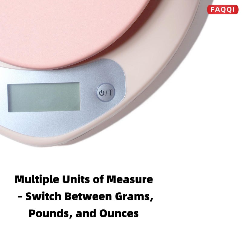 FAQQI Cute Kitchen Scale, Digital Food Scale with LCD Display, 11 lb (5kg) Capacity, 0.03 oz (1g) Precision for Baking and Cooking (Pink) - Image 2