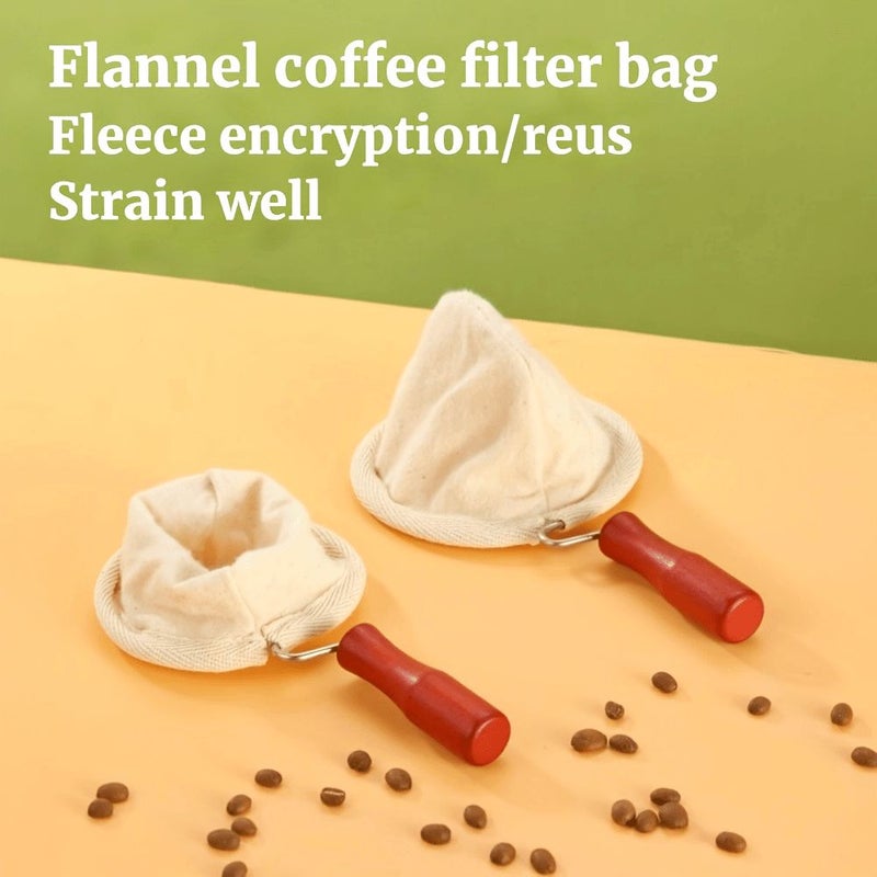 Reusable Flannel Coffee Filter Bag Small Size with Wooden Handle for Tea Milk - Image 1