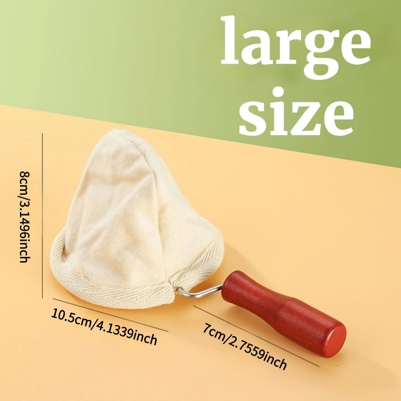Reusable Flannel Coffee Filter Bag Small Size with Wooden Handle for Tea Milk - Image 2