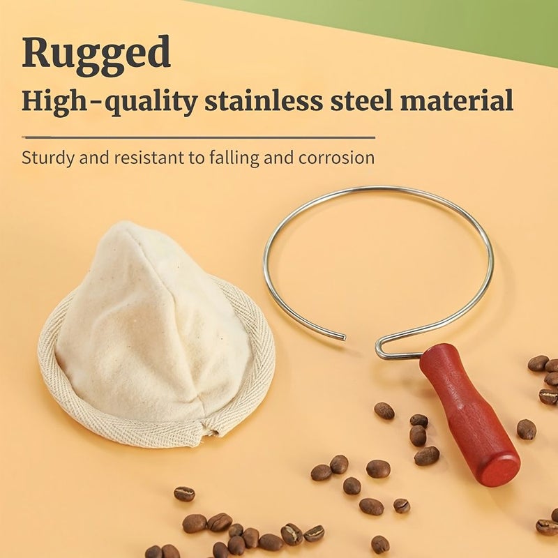 Reusable Flannel Coffee Filter Bag Small Size with Wooden Handle for Tea Milk - Image 3