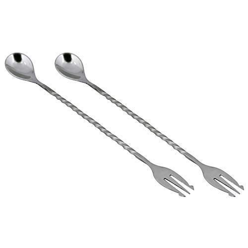 THW® Stainless Steel Double Head Cocktail Drink Mixer Stirring Mixing Spoon with Fork- Set of 2 Pieces - Image 1
