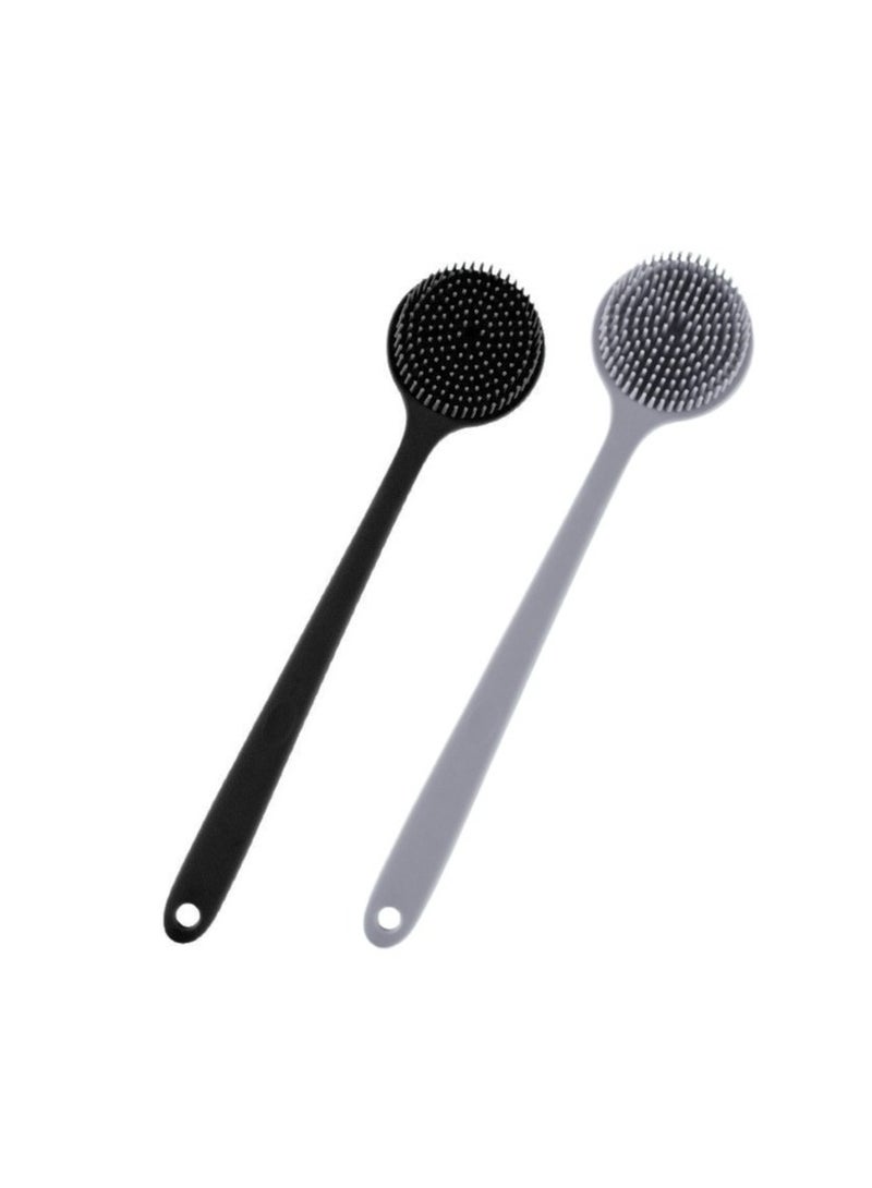 فرشاة استحمام ظهر من السيليكون – عبوة مكونة من قطعتين (أسود ×1، رمادي ×1) فرشاة استحمام بتصميم مريح، بمقبض طويل من السيليكون وناعم، لتنظيف الظهر بلطف، مثالية للاستخدام في السبا والدُش - Image 1