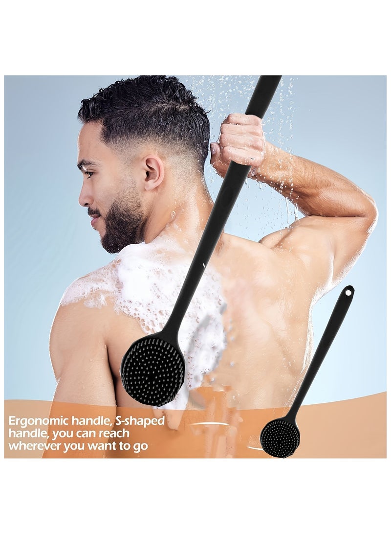 فرشاة استحمام ظهر من السيليكون – عبوة مكونة من قطعتين (أسود ×1، رمادي ×1) فرشاة استحمام بتصميم مريح، بمقبض طويل من السيليكون وناعم، لتنظيف الظهر بلطف، مثالية للاستخدام في السبا والدُش - Image 2