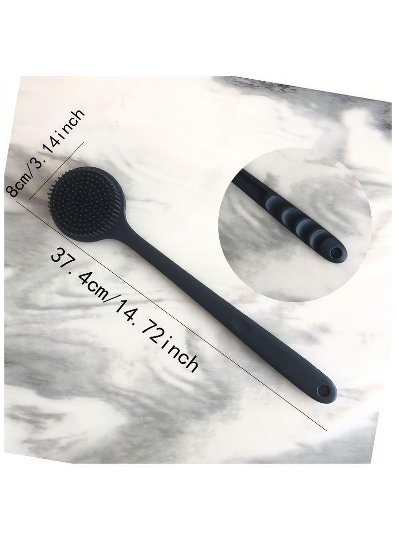فرشاة استحمام ظهر من السيليكون – عبوة مكونة من قطعتين (أسود ×1، رمادي ×1) فرشاة استحمام بتصميم مريح، بمقبض طويل من السيليكون وناعم، لتنظيف الظهر بلطف، مثالية للاستخدام في السبا والدُش - Image 3