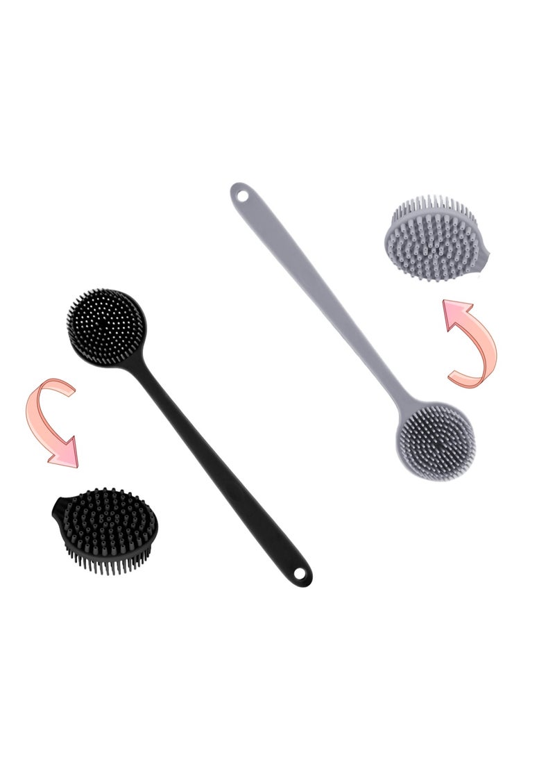 فرشاة استحمام ظهر من السيليكون – عبوة مكونة من قطعتين (أسود ×1، رمادي ×1) فرشاة استحمام بتصميم مريح، بمقبض طويل من السيليكون وناعم، لتنظيف الظهر بلطف، مثالية للاستخدام في السبا والدُش - Image 5