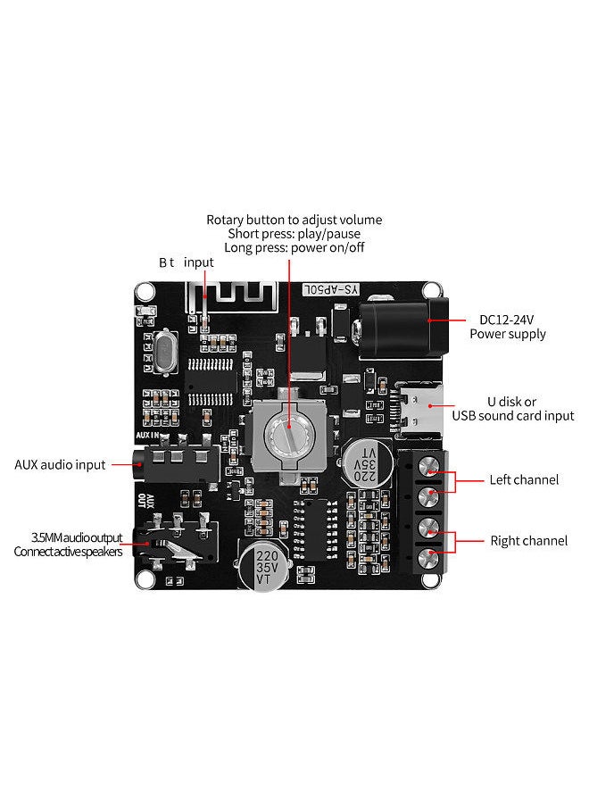 Generic - 2 Channel BT 5.1 Digital Audio Amplifier Board Module High and Low Tone Adjustment Mobilephone APP Control Support AUX 3.5mm Audio U disk Sound Card Input - Image 1