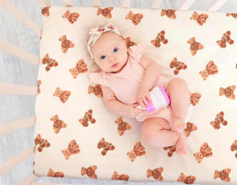 FIGEPO Fitted Baby Neutral Crib Sheets Bear and Buffalo Check Plaid Breathable Unisex Baby Standard Crib Sheet Set for Boys or Girls - Image 2