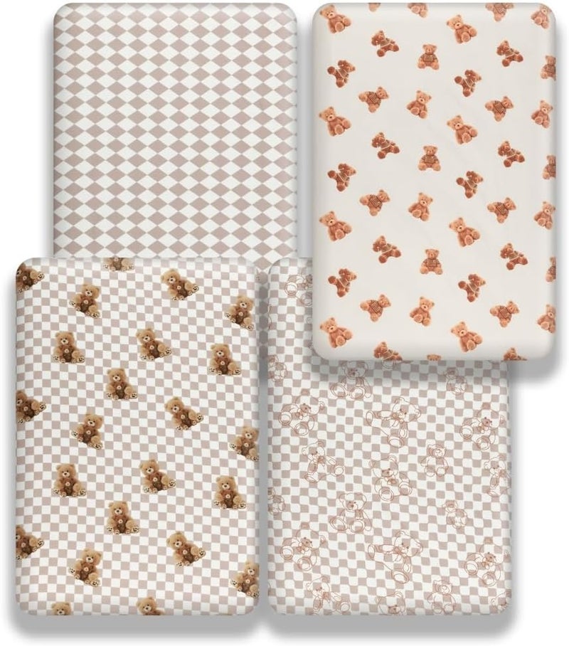 FIGEPO Fitted Baby Neutral Crib Sheets Bear and Buffalo Check Plaid Breathable Unisex Baby Standard Crib Sheet Set for Boys or Girls - Image 4