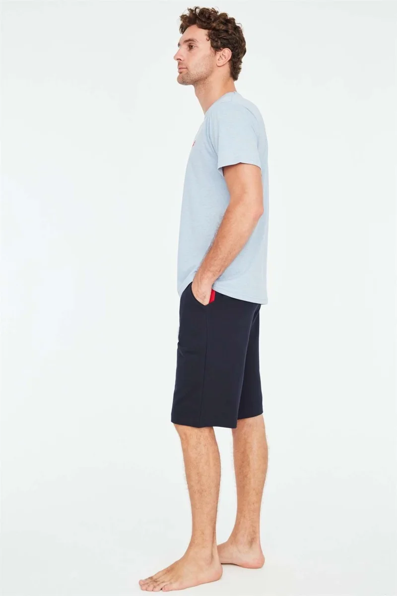 مود كولكشن - Men's Blue Melange T-Shirt Shorts Set