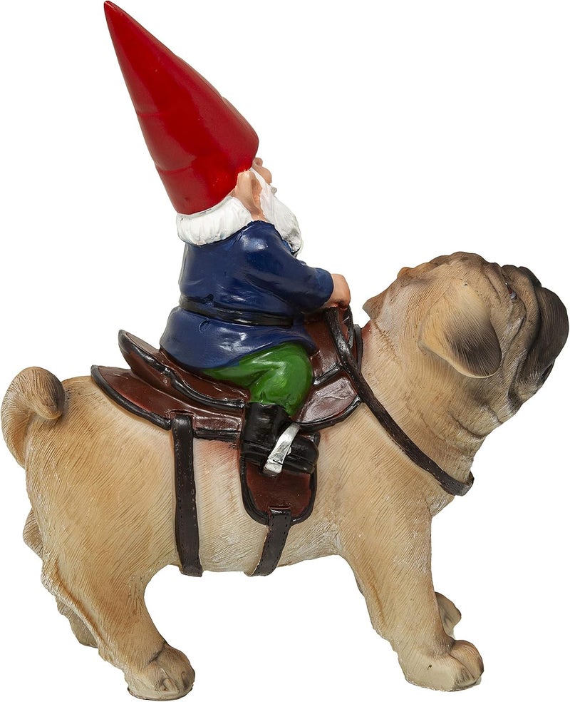 Funny Guy Mugs Garden Gnome Statue - Gnome Riding a Pug - Indoor/Outdoor Garden Gnome Sculpture for Patio, Yard or Lawn - Image 5