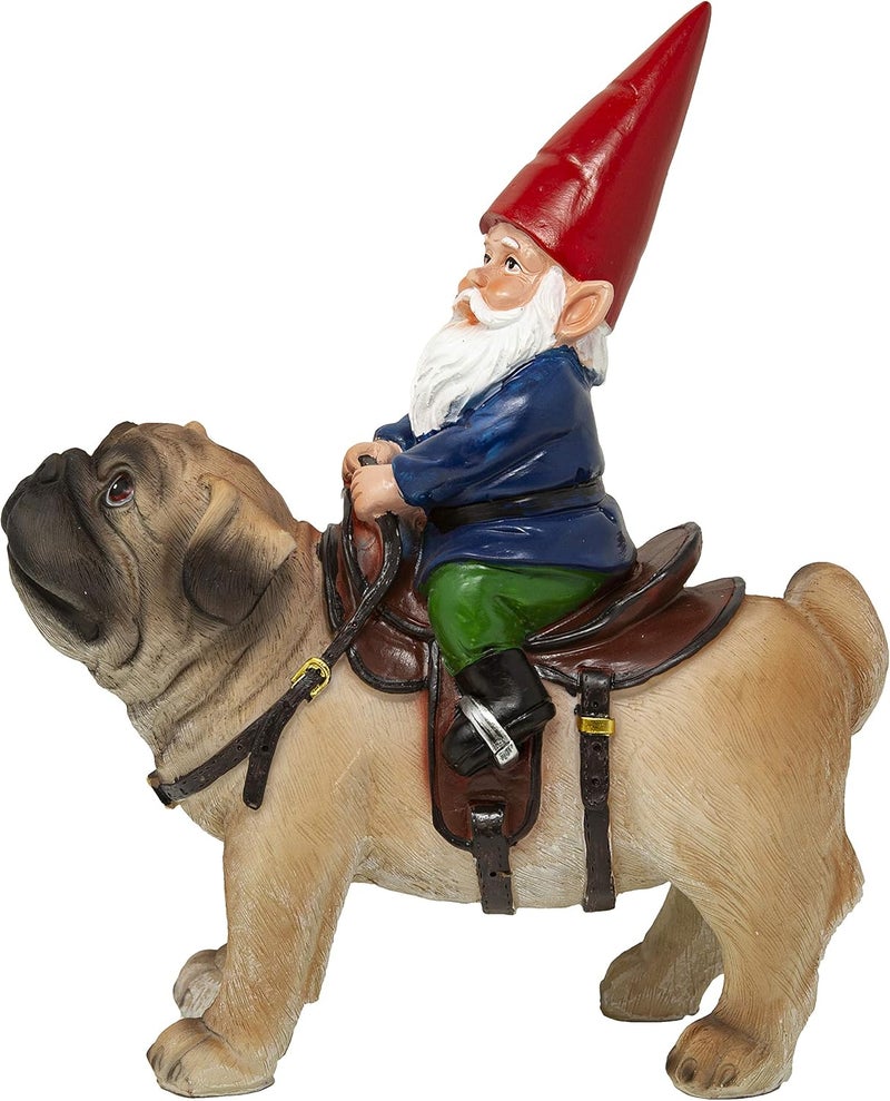 Funny Guy Mugs Garden Gnome Statue - Gnome Riding a Pug - Indoor/Outdoor Garden Gnome Sculpture for Patio, Yard or Lawn - Image 4