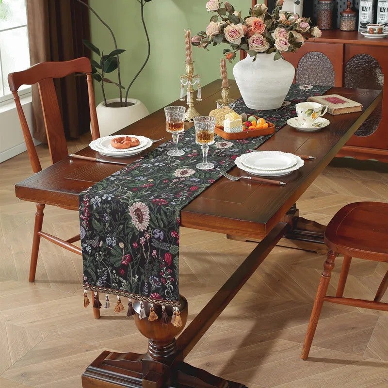 Y&D New American Retro Tassel Table Flag – Plant-Colored Jacquard Table Runner for Coffee Table, TV Cabinet Cover, Bed End Decor - Image 5
