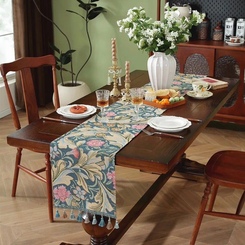 Y&D New American Retro Tassel Table Flag – Plant-Colored Jacquard Table Runner for Coffee Table, TV Cabinet Cover, Bed End Decor - Image 2