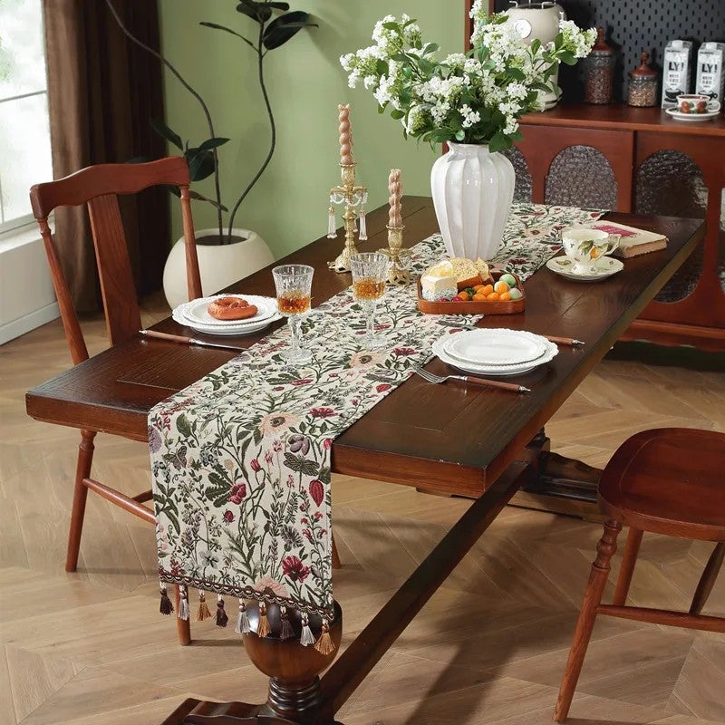 Y&D New American Retro Tassel Table Flag – Plant-Colored Jacquard Table Runner for Coffee Table, TV Cabinet Cover, Bed End Decor - Image 4