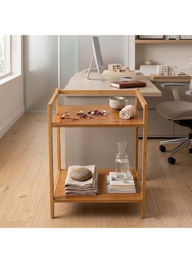 Bamboo End Table & Nightstand 2-Tier Natural  - Multi-Purpose Storage Organizer Shelf Side Table for Living Room, Bedroom & Bathroom - Image 3