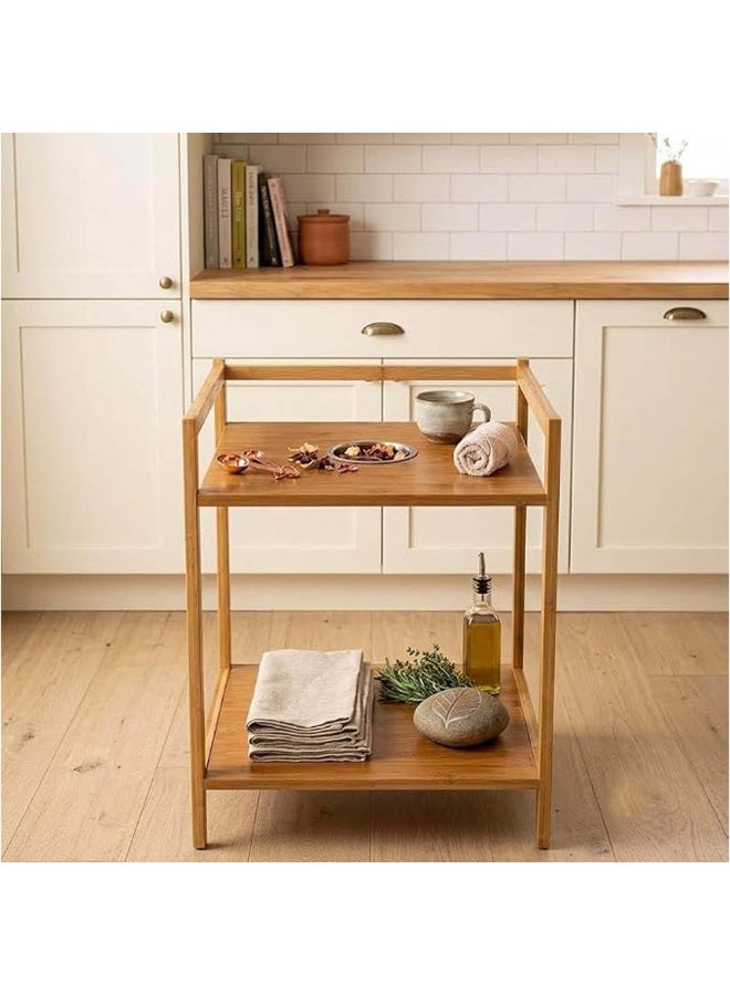 Bamboo End Table & Nightstand 2-Tier Natural  - Multi-Purpose Storage Organizer Shelf Side Table for Living Room, Bedroom & Bathroom - Image 5