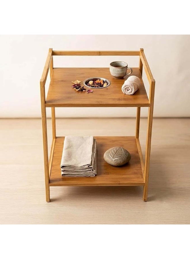 Bamboo End Table & Nightstand 2-Tier Natural  - Multi-Purpose Storage Organizer Shelf Side Table for Living Room, Bedroom & Bathroom - Image 2