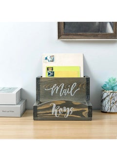 MyGift Vintage Gray Solid Wood Mail Holder And Key Organizer Entryway Storage Tray With Cursive Mail And Keys Word Design Office Desktop Organizing Bin  - Image 3