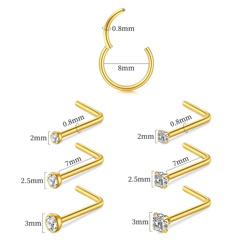 Mayhoop Nose Rings Hoops and Nose Rings Studs Sets for Women Men,Hypoallergenic 316L Surgical Steel Hinged Clicker Segment Helix Cartilage Daith Tragus Earrings Silver Gold L Shape Nose Studs Real Body Piercing Jewelry 18G 20G - Image 2