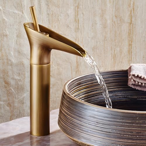 24x7 eMall Copper Antique Brown Basin Mixer Faucet Tap Waterfall 12 inches Height, Hot and Cold, for Bathroom, Toilet Wash Basins, Antique Design - Image 1