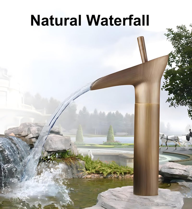 24x7 eMall Copper Antique Brown Basin Mixer Faucet Tap Waterfall 12 inches Height, Hot and Cold, for Bathroom, Toilet Wash Basins, Antique Design - Image 3