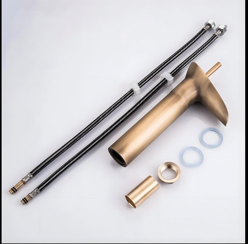24x7 eMall Copper Antique Brown Basin Mixer Faucet Tap Waterfall 12 inches Height, Hot and Cold, for Bathroom, Toilet Wash Basins, Antique Design - Image 5