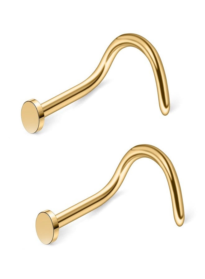 Ruifan 18G 316L Surgical Steel Nose Stud Twister Screws Ring with 2MM Flat Top Piercing Jewelry 2PCS - Gold - Image 1