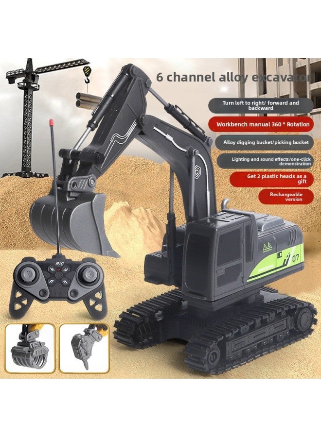Children's Spray Remote Control Excavator Alloy Model 11-way Simulation Excavator Electric Puzzle Boy Toy-Color:Gray 6-way Light Charging Version - Alloy Head + 2 Plastic Heads 【color Box】 - Image 1