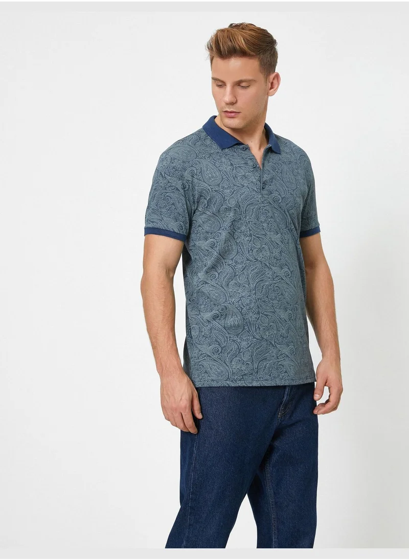 KOTON Slim Fit Polo Neck Short Sleeve Paisley T-Shirt