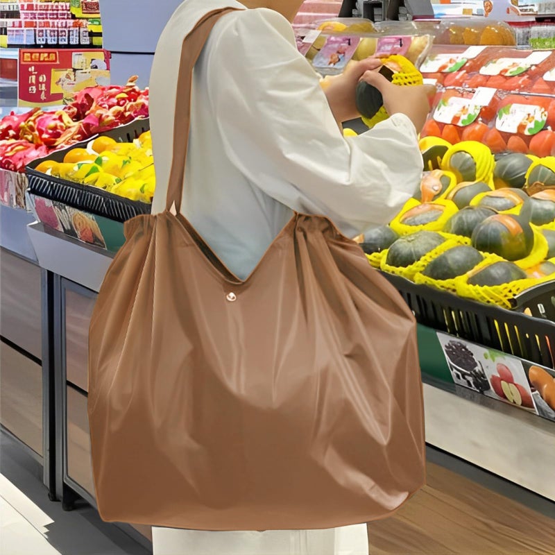 Tiltol Reusable Grocery Bags,Foldable Eco Friendly Grocery Bags with Adjustable Drawstring Reusable Collapsible Shopping Tote for Groceries, Travel and Storage,Machine Washable Reusable,Tiny Stylish(khaki) - Image 2